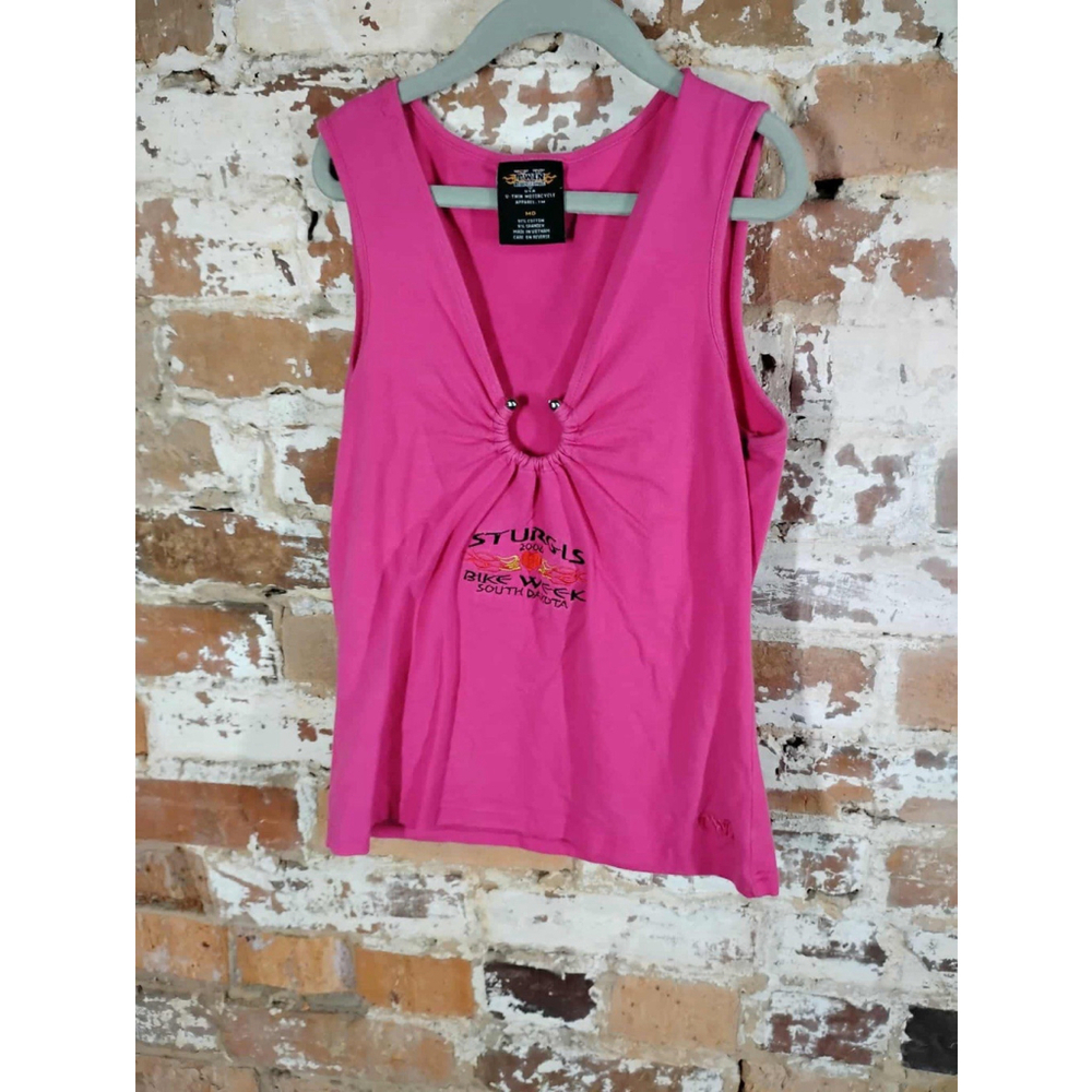 Y2K V-Twin Motorcycle Apparel Women's Pink Tank‎ Top Sturgis BIKE WEEK -Size M